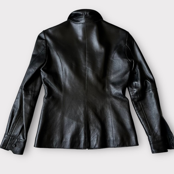 90s Express Leather Moto Fitted Shirt Light Jacket Button Front Black M - Picture 5 of 9